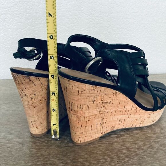 Franco Sarto Leather Strappy Cork Wedge Sandals 9 - Picture 3 of 8